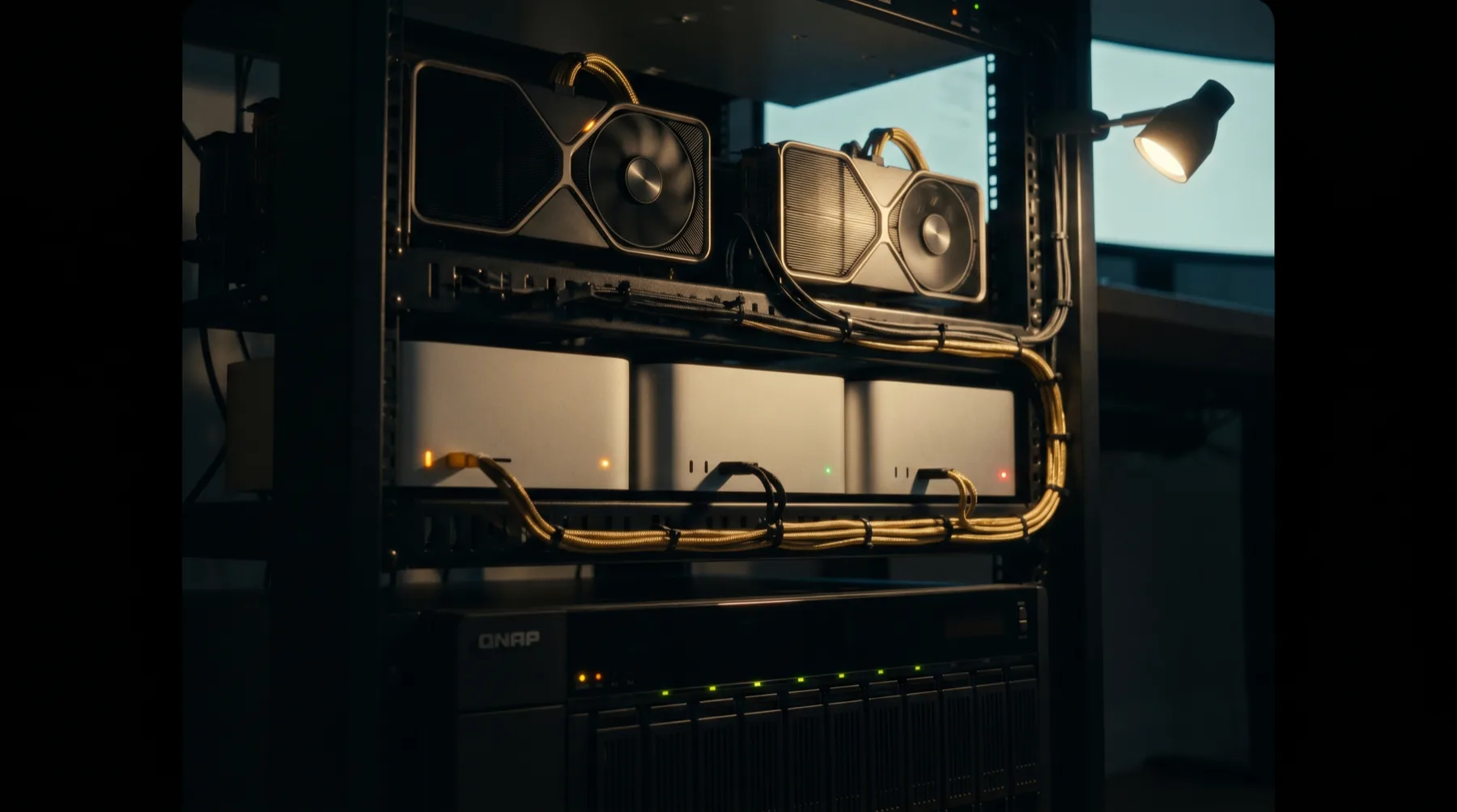 Open server rack showing RIG's production infrastructure and AI deployment setup
